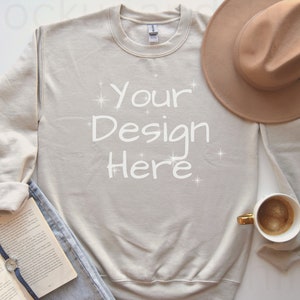 Gildan 18000 Flat lay Sand Mockup, Gi18000 Mock-up, Sweatshirt Mockup, Sand Gildan Crewneck Mockup, Heavy Blend Sweater, G18000 Beige Mocks