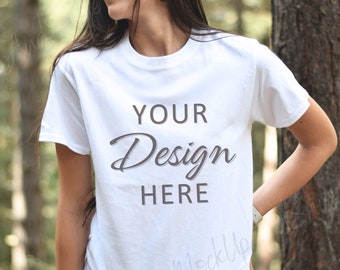 Gildan 5000 Mockup, White Tshirt Mockup 5000, Model Mockup Gildan Shirt, Autumn Unisex Tee Mock, Fall Mockup 5000, Gildan 5000 Nature Mockup