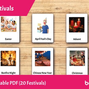 Festivals • Editable Montessori Cards • PDF Printable Toddler Flashcards • 3- Part Nomenclature Card • Educational Material
