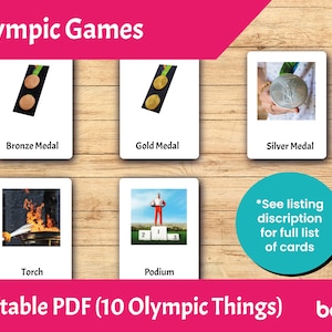 Olympische Spiele Verwandte Dinge • Editierbare Montessori Karten • PDF druckbare Lernkarten für Kleinkinder • 3-teilige Nomenklaturkarten