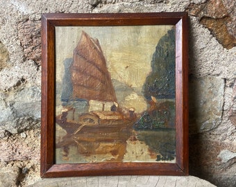Original Framed Oil on board of a 'Chinese Sampan Boat'