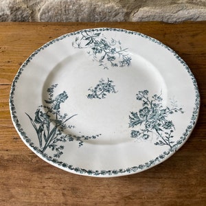 Antique French Serving Platter: Terre de Fer, Floral Transferware