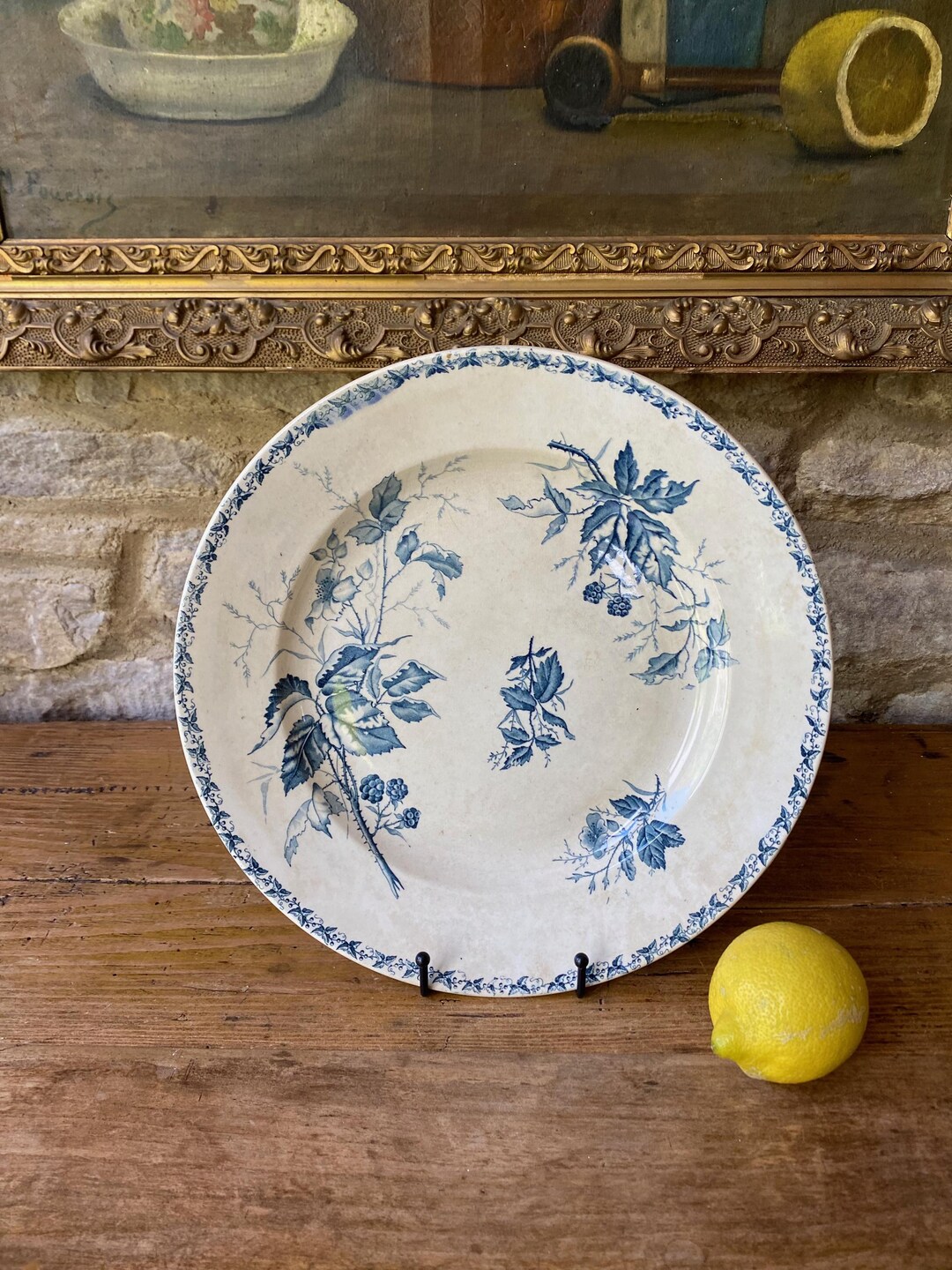 A Superb Antique French Round Platter Terre De Fer From Manufacture FT ...