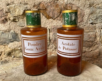 Two Stunning French Vintage Apothecary Bottles