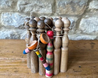 Juego original de bolos de madera franceses antiguos