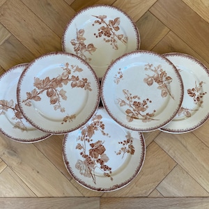 Antique Sarreguemines Side Plates - Set of 6 &#39;Groseilles&#39; Pattern