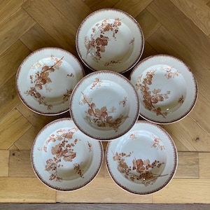 Antique Sarreguemines Pasta Plates - Set of 6 Terre de Fer &#39;Groseilles&#39;