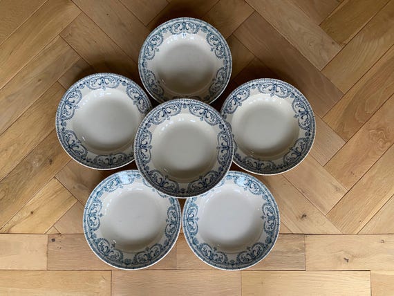 Antique French Terre de Fer Plates - Guirlande Pattern Set of 6