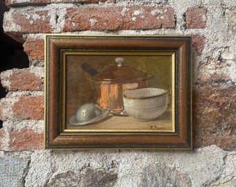 Original Framed Oil on board of a 'Copper Pan and White Bowl'
