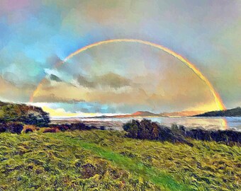 Rainbow over Dwyryd Estuary Print, Gwynedd, Snowdonia, Llyn Peninsula, North Wales Scenery, Digital Art, Signed Print