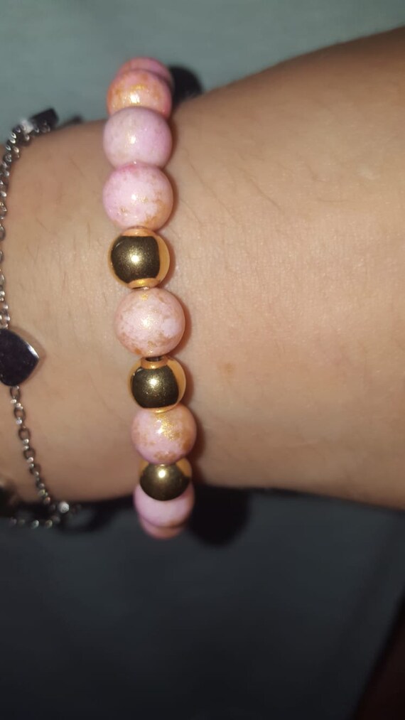 Bracciale In Giada Rosa Malesia 8mm | Perle Naturali Fatte A Mano Su Elastico | Gioiello Litoterapia Amore E Dolcezza | Regalo Donna E Ragazza