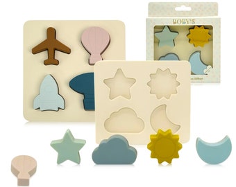 Montessori Steckpuzzle für Baby Kauspielzeug, Zahnungshilfe Greifring-Babyspielzeug Lernspiel Pädagogisch Geschenk nachhaltig,100%BPA-frei