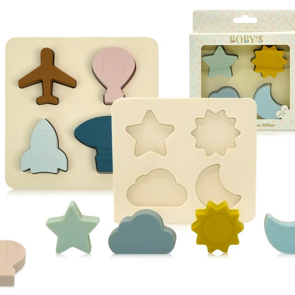 Montessori Steckpuzzle für Baby Kauspielzeug, Zahnungshilfe Greifring-Babyspielzeug Lernspiel Pädagogisch Geschenk nachhaltig,100%BPA-frei