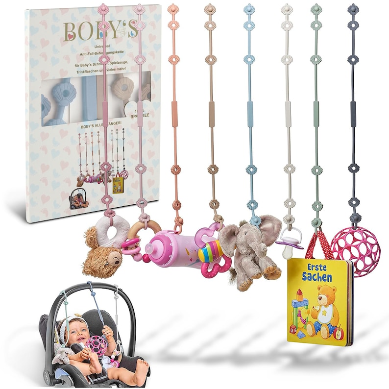Perfekt für Babys die gerne ihren Schnuller oder das Spielzeug auf den Boden werfen Schnullerkette aus Silikon .2er-Pack ether/lihgt grey