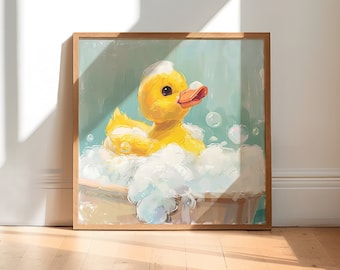 Arte de patitos de goma / Decoración de pared para baño infantil / Estampado de patitos en tonos pastel / Decoración de baño original / Decoración de pared para cuarto infantil / Regalo colorido para niños