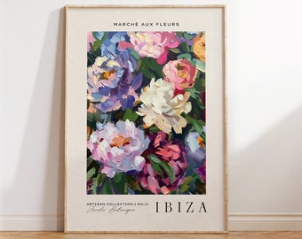 Ibiza Flower Market Poster | Ibiza Flower Market Print | Boho Floral Home Decor | Bohemian Art | Boho Flower Market Print | Decor