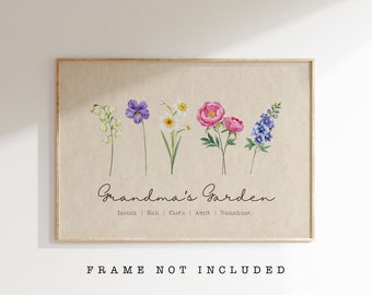 Grandma's Garden Birth Flower Print: Personalized Family Gift