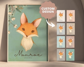 Custom Fox Nursery Print | Baby Name Wall Art | Custom Name Print | Nursery Art | Gift for Expecting Parents | Baptism Gift | Fox Nursery