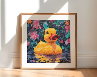 Arte de patitos de goma / Divertido arte para la pared del baño / Decoración ecléctica para el baño / Estampado de patitos vibrantes / Decoración colorida para la pared del baño / Lindo regalo