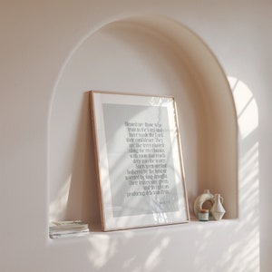 May include: A framed vertical wall art print featuring the text: Blessed are those who trust in the Lord and have made the Lord their confidence. They are like trees planted along the riverbanks, with roots that reach deep into the water.