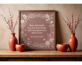 Anne of Green Gables Print | Botanical Wall Art | Floral Wall Art | Cottagecore Decor | Library Decor | Bookish Wall Art |Framed Matte Paper