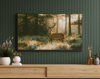Samsung Frame TV-Kunst, Hirsch im Herbstwald, Herbstdeko, Wandbild mit Hirschmotiv, Hüttendeko, TV-Rahmenkunst, Digitale Wandkunst, Digitaler Download
