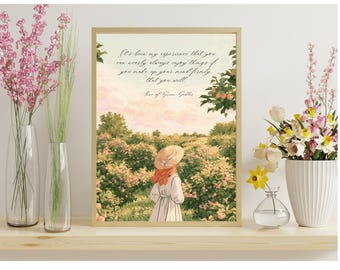 Anne-of-Green-Gables-Kunstdruck, Zitat „Entscheide dich“, Wandbild im Cottagecore-Stil, Geschenk für Bücherliebhaber, Deko für Bücherfreunde, Frühlings-Wandbild, Mädchenzimmer