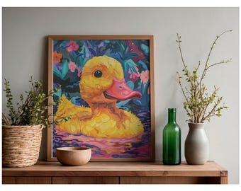 Arte de patitos de goma / Divertido arte para la pared del baño / Decoración de baño original / Estampado de patitos vibrantes / Decoración de pared colorida para el baño / Regalo adorable