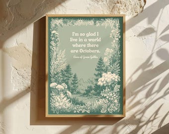 Anne of Green Gables Print | Sage Green Wall Art | Cottagecore Decor | Botanical Wall Art | Bookish Wall Art | Library Decor | Matte Paper