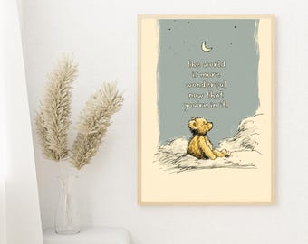 Wandbild „Teddybär-Mond“ fürs Kinderzimmer – Wandbild mit Spruch, Geschenk zur Babyparty, Geschenk für frischgebackene Mütter, Wanddekoration fürs Kinderzimmer, Digitaler Download