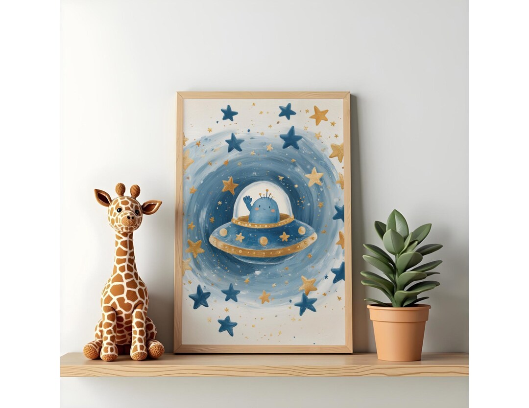 Alien Nursery Print | Cute UFO Kids Wall Art | Space Playroom Decor ...