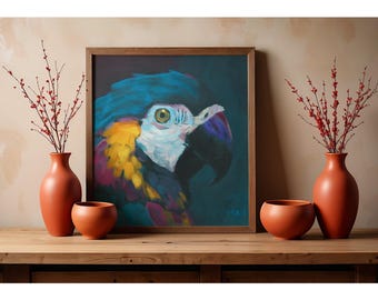 Papageien-Wandbild, Kunstdruck eines Originalgemäldes, gerahmtes Wandbild, Leinwandbild, farbenfrohes Vogelbild, tropisches Vogel-Wandbild, Geschenk für Vogelliebhaber