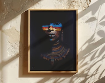 Afrozentrischer Kunstdruck nach einem originalen Acrylgemälde, Porträt einer afrikanischen Frau, Leinwand- oder Mattdruck, optional gerahmt, Kunst der schwarzen Göttin