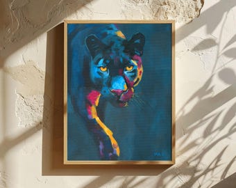 Panther-Wandbild, Kunstdruck eines Originalgemäldes, gerahmtes Wandbild, Leinwandbild, Schwarzer Panther, Wildtier-Wandbild, Safari-Wandbild