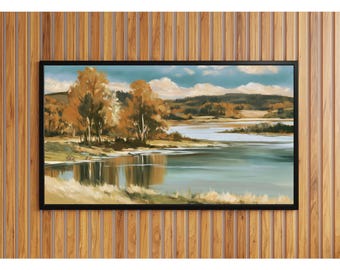Samsung Frame TV-Kunst, Herbstdeko, Herbstliche Seelandschaft, Digitale Wandkunst, TV-Rahmenkunst, Herbstliche Wandbilder, Herbstdeko, Digitaler Download