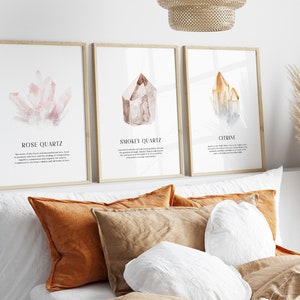 Watercolor Crystal Print Set: Boho Gemstone Wall Art