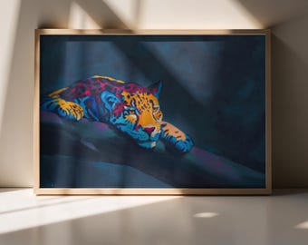 Jaguar-Wandbild, Kunstdruck eines Originalgemäldes, gerahmtes Wandbild, Leinwandbild, moderne Wildtierkunst, Safari-Wandbild, Dschungelkatzen-Dekoration