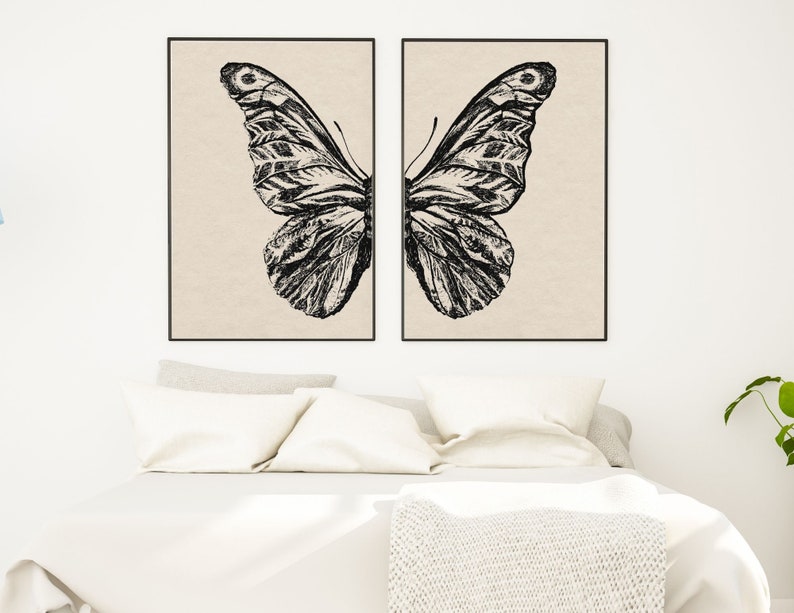 Butterfly Print Set: Vintage Boho Wall Art (set of 2) - Etsy