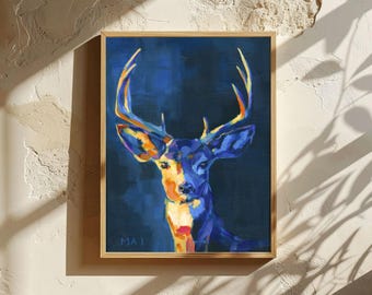 Hirsch-Wandbilder, Kunstdrucke von Originalgemälden, gerahmte Wandbilder, Leinwandbilder, Wald-Wandbilder, moderne rustikale Wandbilder, Geweih-Dekoration