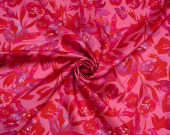 Charmeuse Silky Satin Fabric - Minerva Exclusive Electric Blooms Surge - Flowers, Patterned - Width 145cm / 58&quot; - per metre