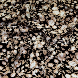 Minerva Viscose Challis Fabric - Black Flowers Pattern - Width 140cm / 56&quot; - per metre