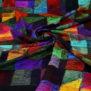 Tissu Patchwork Viscose Challis exclusif Minerva pour peintres - Géométrique multicolore, motif patchwork - Largeur 150 cm / 60" - par mètre