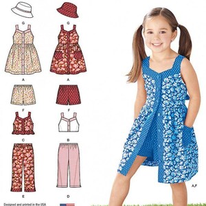 May include: Simplicity 1453 easy-to-sew pattern envelope featuring illustrations of various clothing items including dresses, shorts, and trousers with floral and polka dot patterns, alongside a photo of a blue floral dress and shorts set.