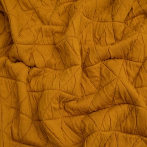 Minerva Core Range Quilted Textured Stretch Knit Fabric - Old Gold Plain Pattern, Geometric - Width 150cm / 60&quot; - per metre
