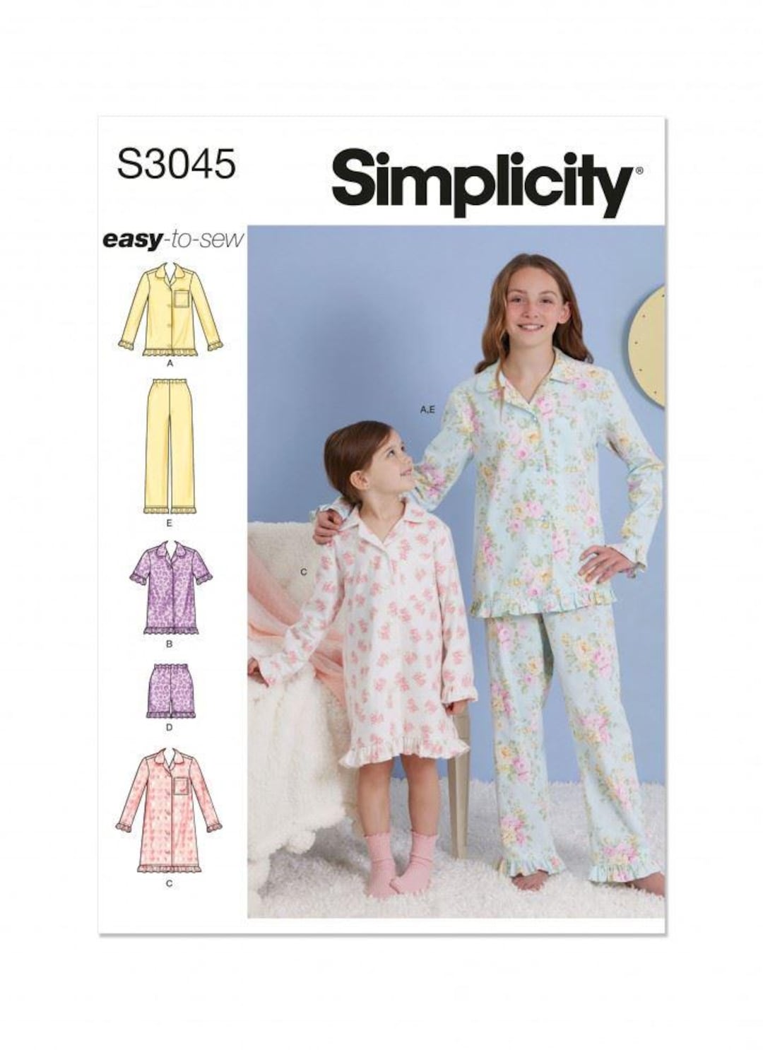 Pyjama Craft Simple Simplicity 3045 HH Kids Pyjama Pajama Sewing Pattern Sizes 3-6 Physical ...