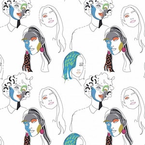 Minerva Exclusive Sewing Sorority - People, Patterned - POD Print-On-Demand Dressmaking/Apparel Fabric - per metre
