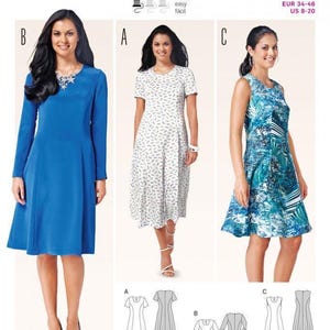 Patrón de costura Burda 6821 - Vestidos para mujer, tallas 8-10-12-14-16-18-20 - Fácil