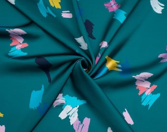 Charmeuse Silky Satin Fabric - Minerva Exclusive Confetti Cascade Teal - Abstract, Patterned - Width 145cm / 58" - per metre