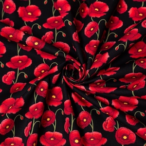 Rose & Hubble 100% Cotton Poplin Fabric - Black Flowers Pattern - OEKO-TEX - Width 112.5cm / 45&quot; - per metre