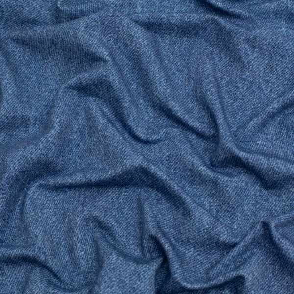 Minerva Denim Look Loop Back French Terry Stretch Knit Fabric - Cobalt Blue Plain Pattern - OEKO-TEX - Width 150cm / 60" - per metre